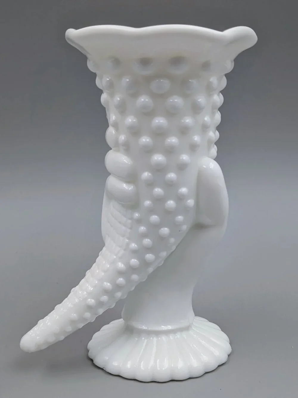 Fenton Hobnail Milk Glass Hand Cornucopia Vase – Vintage Art Glass Bud Holder
